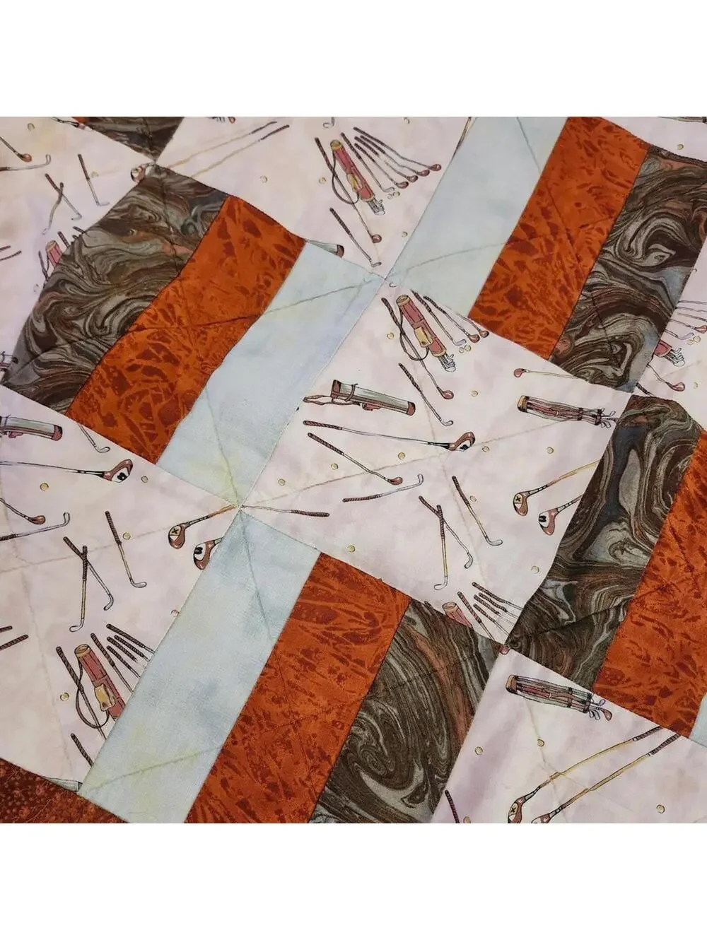 NEW Handmade Golf-Themed Patchwork Quilt 52 x 58 inches Forest Backing